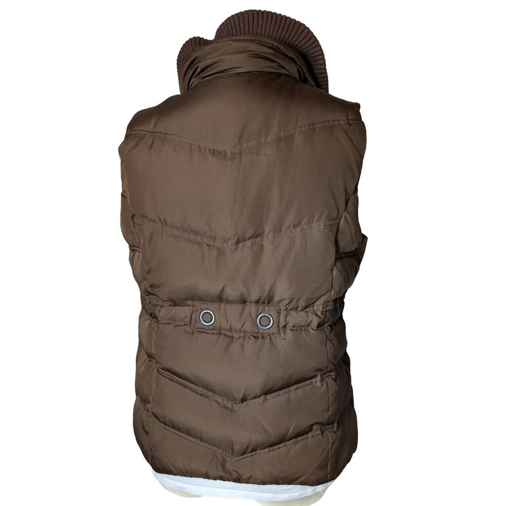 K Jordan Puffer Vest Brown Hooded Quilted Full Zip And Button Up Women's Size M View 2